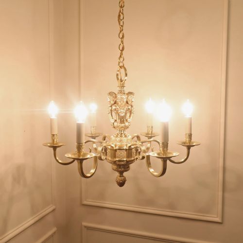 fig 1. Edwardian French Style Gilt Bronze Six Arm Chandelier