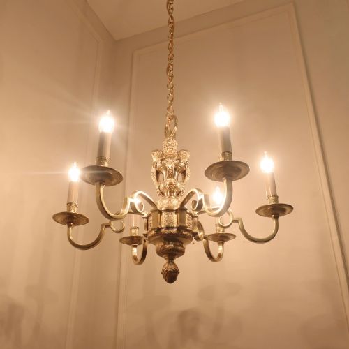 fig 2. Edwardian French Style Gilt Bronze Six Arm Chandelier