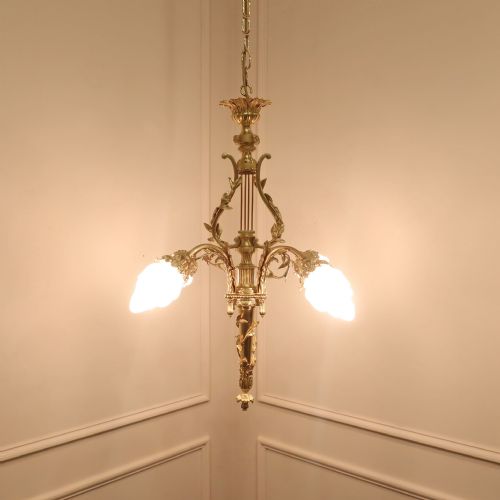 FRENCH NEOCLASSICAL GILT BRONZE LYRE CHANDELIER - ADDITIONAL PHOTO 1