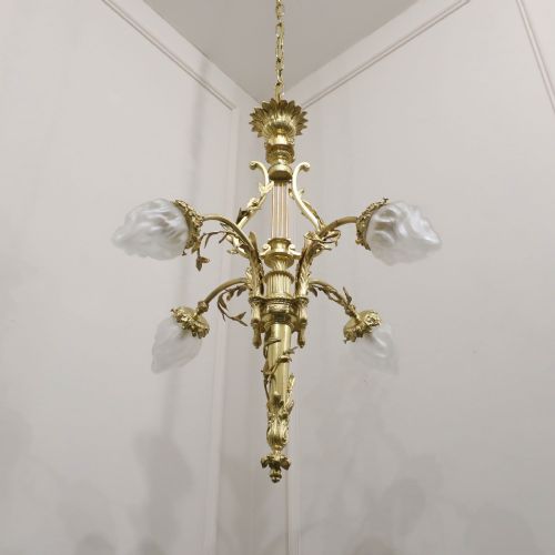 FRENCH NEOCLASSICAL GILT BRONZE LYRE CHANDELIER - ADDITIONAL PHOTO 2