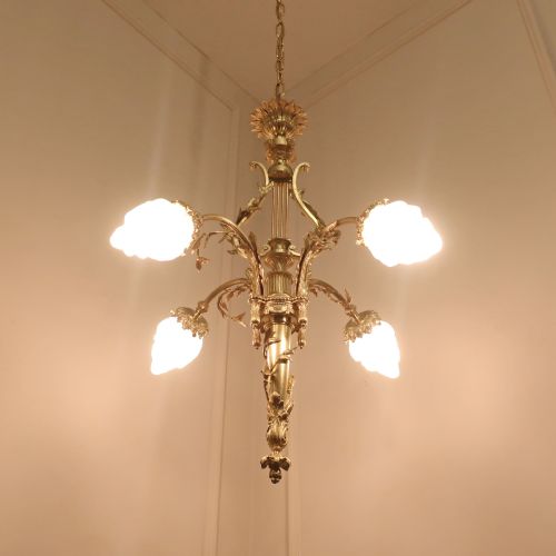 FRENCH NEOCLASSICAL GILT BRONZE LYRE CHANDELIER - ADDITIONAL PHOTO 3