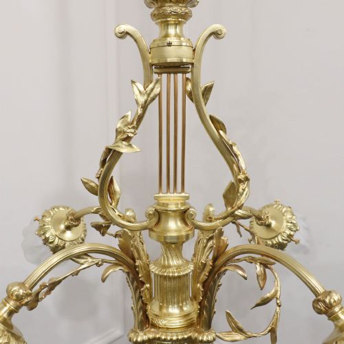 FRENCH NEOCLASSICAL GILT BRONZE LYRE CHANDELIER - ADDITIONAL PHOTO 4