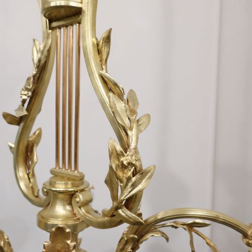 FRENCH NEOCLASSICAL GILT BRONZE LYRE CHANDELIER - ADDITIONAL PHOTO 5