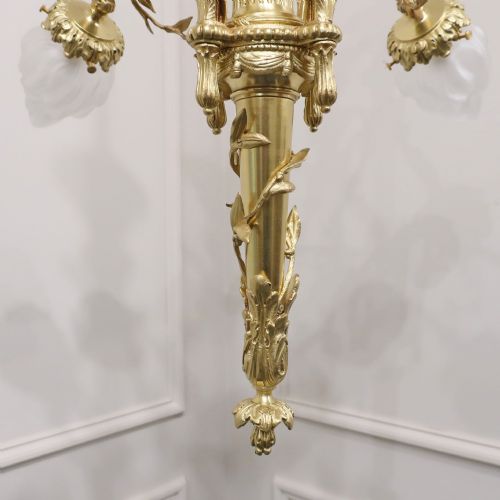 FRENCH NEOCLASSICAL GILT BRONZE LYRE CHANDELIER - ADDITIONAL PHOTO 9
