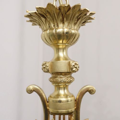 FRENCH NEOCLASSICAL GILT BRONZE LYRE CHANDELIER - ADDITIONAL PHOTO 12