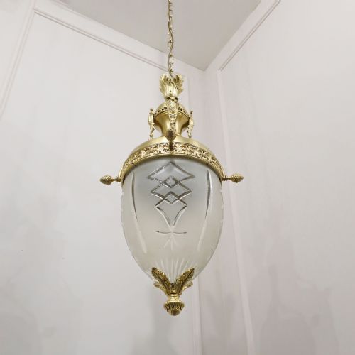FRENCH LOUIS XVI STYLE GILT BRONZE HANGING PENDANT LANTERN - ADDITIONAL PHOTO 1