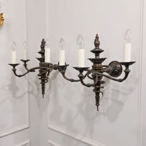PAIR OF VICTORIAN BRONZE TORCH ENTRANCE HALL WALL LIGHTS - ADDITIONAL PHOTO 1