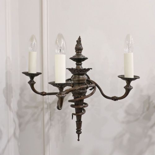 PAIR OF VICTORIAN BRONZE TORCH ENTRANCE HALL WALL LIGHTS - ADDITIONAL PHOTO 2