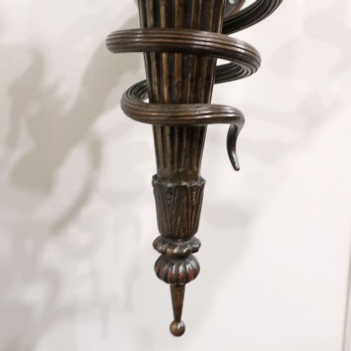 PAIR OF VICTORIAN BRONZE TORCH ENTRANCE HALL WALL LIGHTS - ADDITIONAL PHOTO 3