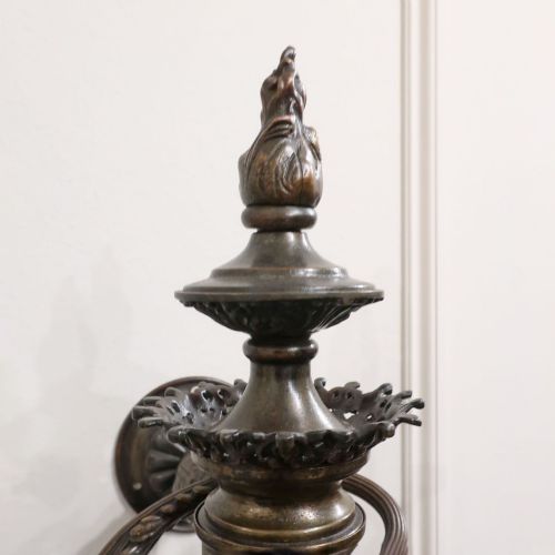 PAIR OF VICTORIAN BRONZE TORCH ENTRANCE HALL WALL LIGHTS - ADDITIONAL PHOTO 4