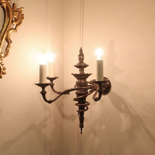 PAIR OF VICTORIAN BRONZE TORCH ENTRANCE HALL WALL LIGHTS - ADDITIONAL PHOTO 9
