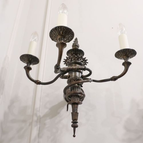 PAIR OF VICTORIAN BRONZE TORCH ENTRANCE HALL WALL LIGHTS - ADDITIONAL PHOTO 10