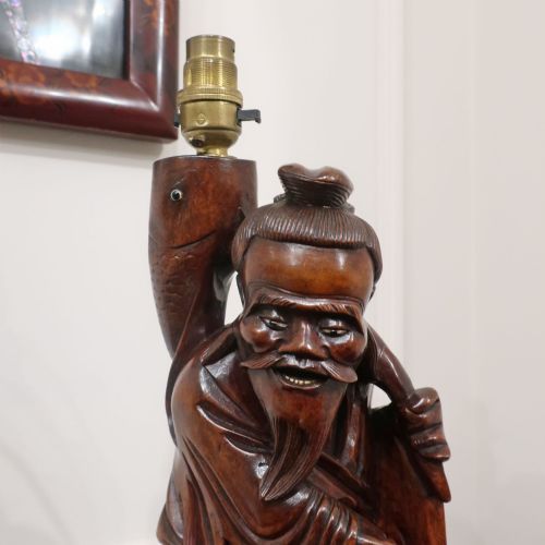 CHINESE 19TH CENTURY CARVED ROOT WOOD TABLE LAMP - ADDITIONAL PHOTO 1