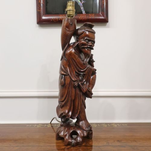 CHINESE 19TH CENTURY CARVED ROOT WOOD TABLE LAMP - ADDITIONAL PHOTO 4
