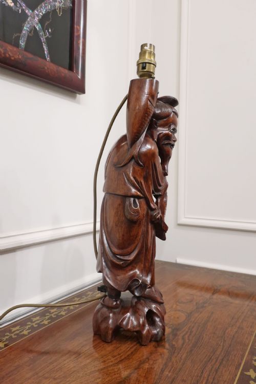 CHINESE 19TH CENTURY CARVED ROOT WOOD TABLE LAMP - ADDITIONAL PHOTO 6
