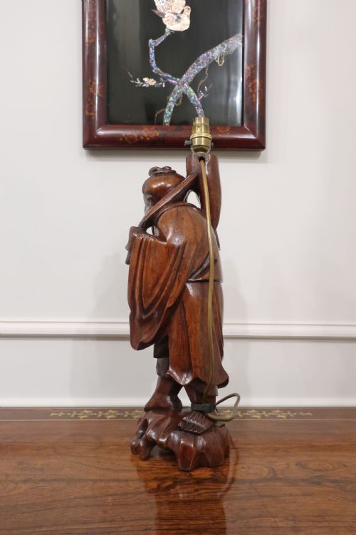 CHINESE 19TH CENTURY CARVED ROOT WOOD TABLE LAMP - ADDITIONAL PHOTO 7