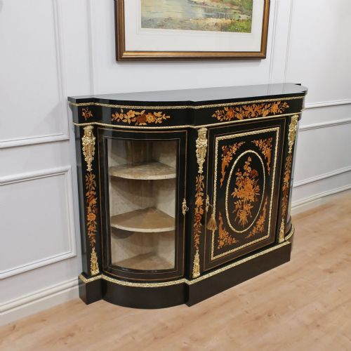 VICTORIAN EBONISED MARQUETRY CREDENZA SIDE CABINET - ADDITIONAL PHOTO 1