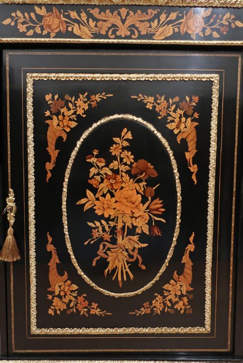 VICTORIAN EBONISED MARQUETRY CREDENZA SIDE CABINET - ADDITIONAL PHOTO 2