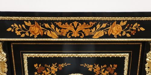 VICTORIAN EBONISED MARQUETRY CREDENZA SIDE CABINET - ADDITIONAL PHOTO 5