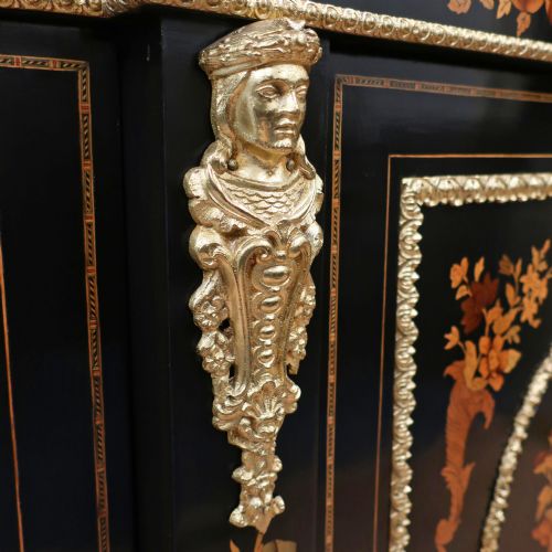 VICTORIAN EBONISED MARQUETRY CREDENZA SIDE CABINET - ADDITIONAL PHOTO 6