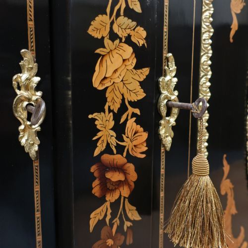 VICTORIAN EBONISED MARQUETRY CREDENZA SIDE CABINET - ADDITIONAL PHOTO 7
