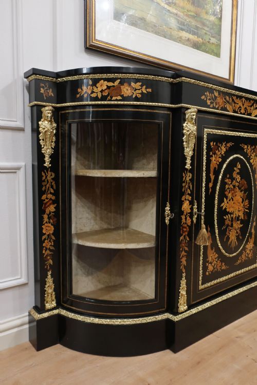 VICTORIAN EBONISED MARQUETRY CREDENZA SIDE CABINET - ADDITIONAL PHOTO 8