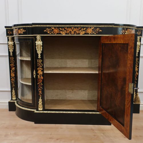 VICTORIAN EBONISED MARQUETRY CREDENZA SIDE CABINET - ADDITIONAL PHOTO 10