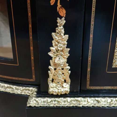 VICTORIAN EBONISED MARQUETRY CREDENZA SIDE CABINET - ADDITIONAL PHOTO 11