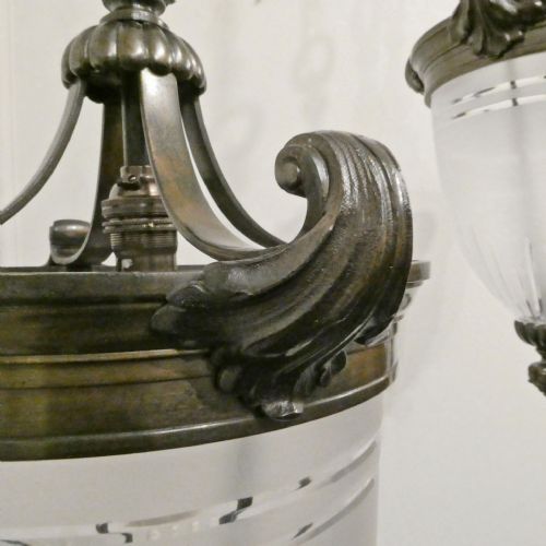 PAIR OF ART NOUVEAU BRONZE PENDANT LANTERNS ATTRIBUTED TO FC OSLER - ADDITIONAL PHOTO 2