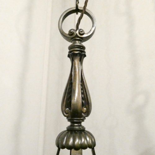 PAIR OF ART NOUVEAU BRONZE PENDANT LANTERNS ATTRIBUTED TO FC OSLER - ADDITIONAL PHOTO 3