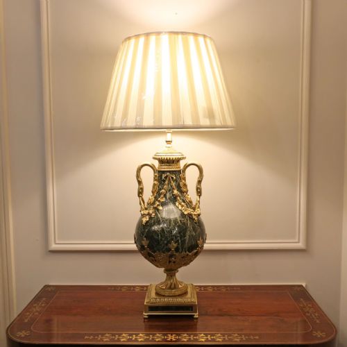 PAIR OF FRENCH LOUIS XVI STYLE MARBLE GILT BRONZE TABLE LAMPS - ADDITIONAL PHOTO 3