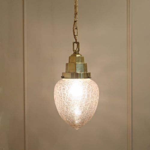 ART DECO CRACKLE GLASS AND BRASS PENDANT LIGHT - ADDITIONAL PHOTO 1