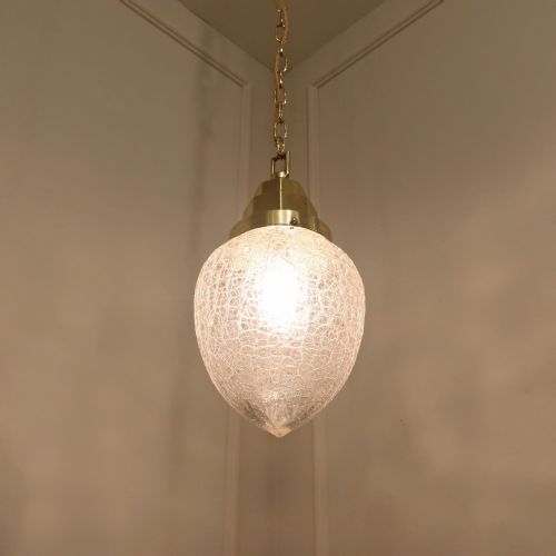 ART DECO CRACKLE GLASS AND BRASS PENDANT LIGHT - ADDITIONAL PHOTO 2
