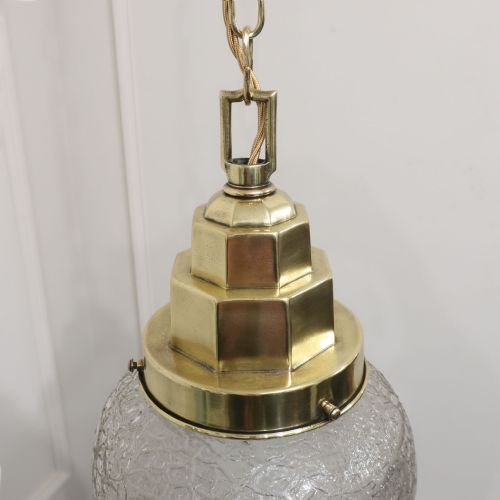 ART DECO CRACKLE GLASS AND BRASS PENDANT LIGHT - ADDITIONAL PHOTO 5