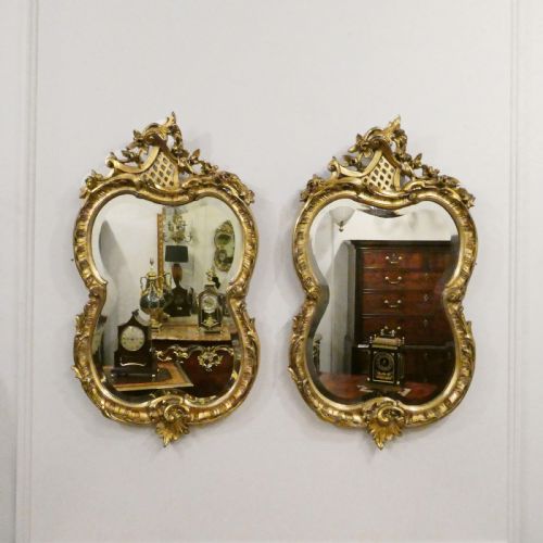 PAIR OF FRENCH ROCOCO STYLE GILTWOOD WALL MIRRORS