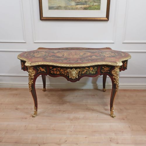 FRENCH LOUIS XV STYLE MARQUETRY BUREAU PLAT TABLE