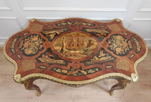 FRENCH LOUIS XV STYLE MARQUETRY BUREAU PLAT TABLE - ADDITIONAL PHOTO 1
