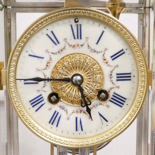 FRENCH SILVER FOUR GLASS MANTEL CLOCK BY VINCENTI - ADDITIONAL PHOTO 2