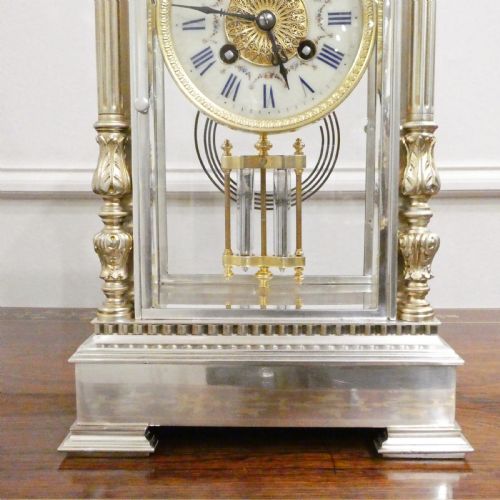 FRENCH SILVER FOUR GLASS MANTEL CLOCK BY VINCENTI - ADDITIONAL PHOTO 4