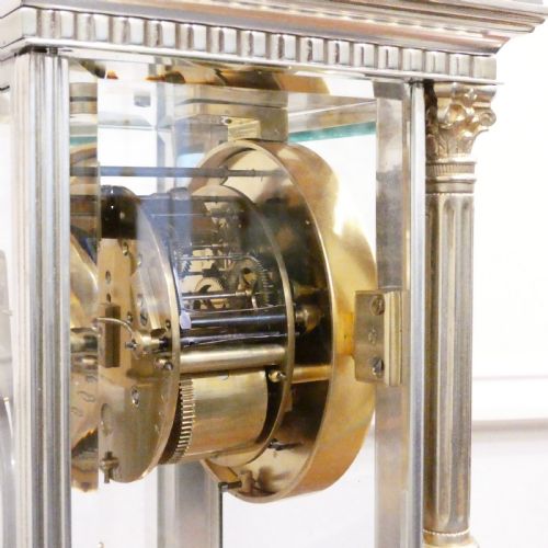 FRENCH SILVER FOUR GLASS MANTEL CLOCK BY VINCENTI - ADDITIONAL PHOTO 8