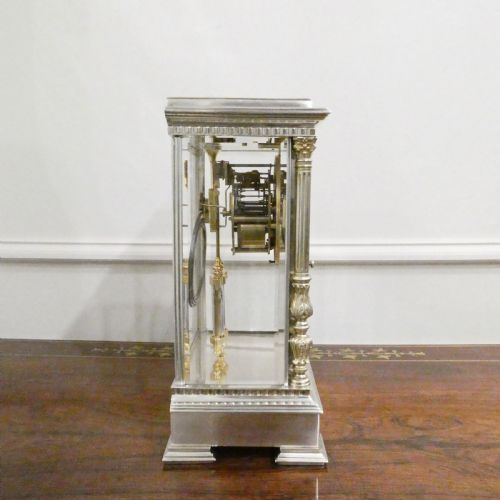 FRENCH SILVER FOUR GLASS MANTEL CLOCK BY VINCENTI - ADDITIONAL PHOTO 9