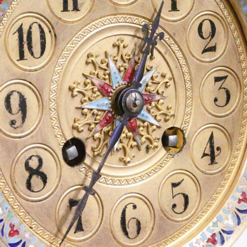 FRENCH ONYX CHAMPLEVE FOUR GLASS MANTEL CLOCK - ADDITIONAL PHOTO 3