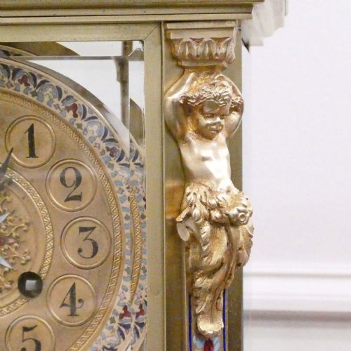 FRENCH ONYX CHAMPLEVE FOUR GLASS MANTEL CLOCK - ADDITIONAL PHOTO 5