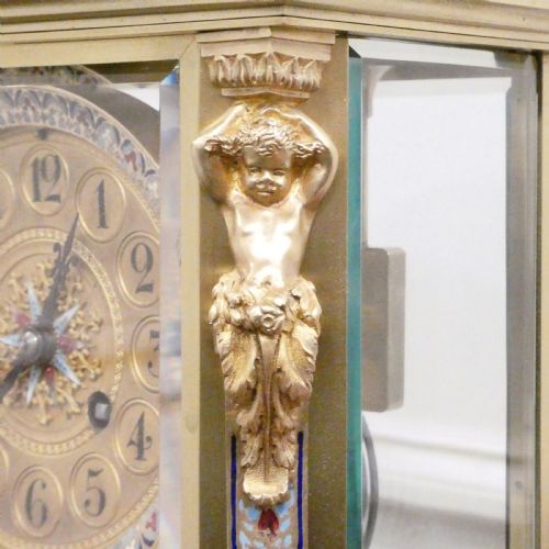 FRENCH ONYX CHAMPLEVE FOUR GLASS MANTEL CLOCK - ADDITIONAL PHOTO 6