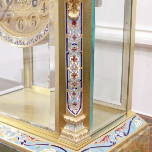 FRENCH ONYX CHAMPLEVE FOUR GLASS MANTEL CLOCK - ADDITIONAL PHOTO 9
