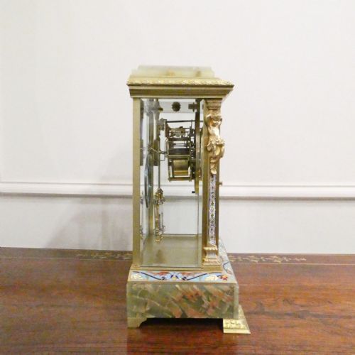 FRENCH ONYX CHAMPLEVE FOUR GLASS MANTEL CLOCK - ADDITIONAL PHOTO 12