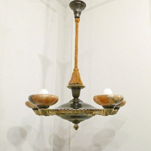 ART DECO BRONZE ALABASTER CHANDELIER IN THE EMPIRE STYLE