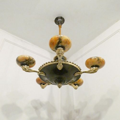 ART DECO BRONZE ALABASTER CHANDELIER IN THE EMPIRE STYLE - ADDITIONAL PHOTO 1