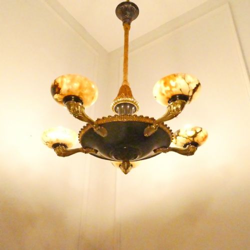 ART DECO BRONZE ALABASTER CHANDELIER IN THE EMPIRE STYLE - ADDITIONAL PHOTO 2