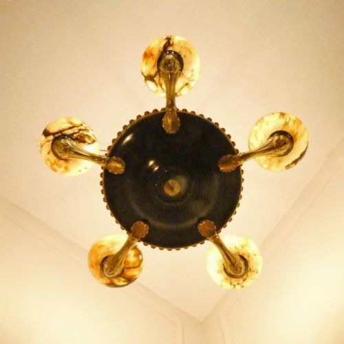ART DECO BRONZE ALABASTER CHANDELIER IN THE EMPIRE STYLE - ADDITIONAL PHOTO 15